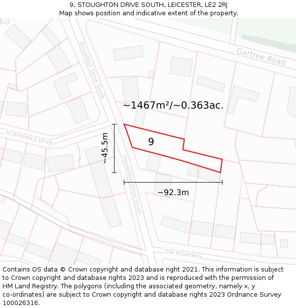 9, STOUGHTON DRIVE SOUTH, LEICESTER, LE2 2RJ: Plot and title map