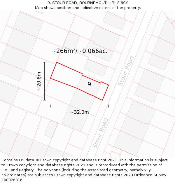 9, STOUR ROAD, BOURNEMOUTH, BH8 8SY: Plot and title map