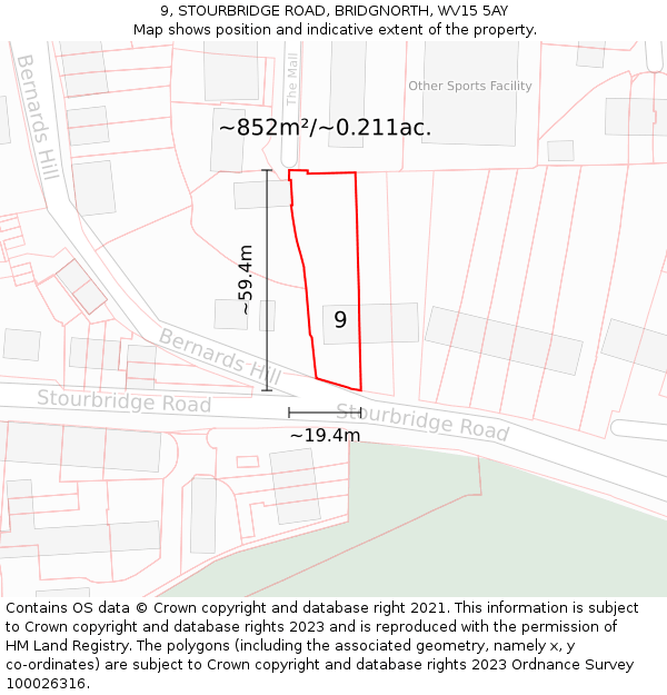 9, STOURBRIDGE ROAD, BRIDGNORTH, WV15 5AY: Plot and title map