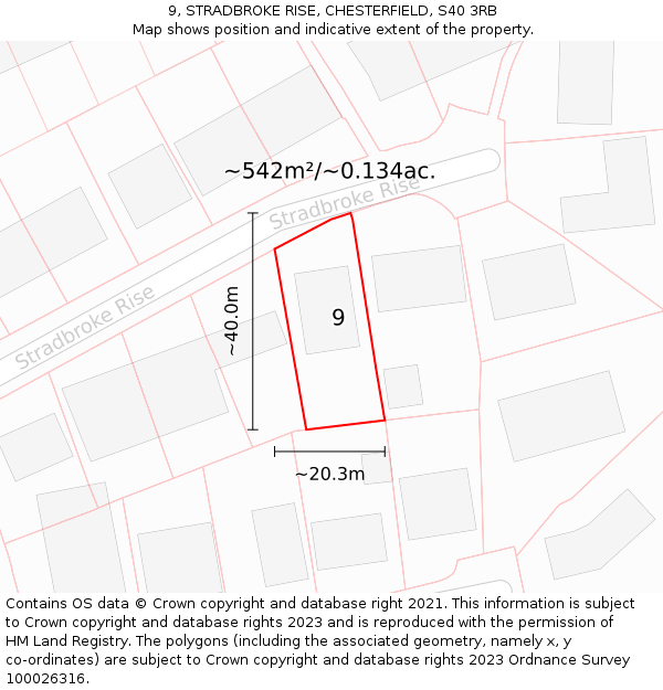 9, STRADBROKE RISE, CHESTERFIELD, S40 3RB: Plot and title map