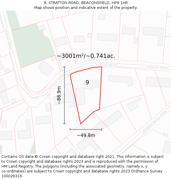 9, STRATTON ROAD, BEACONSFIELD, HP9 1HR: Plot and title map