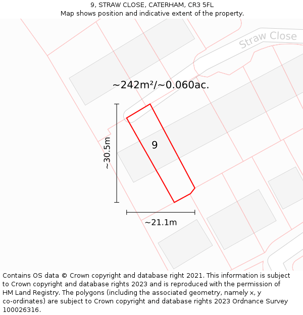 9, STRAW CLOSE, CATERHAM, CR3 5FL: Plot and title map