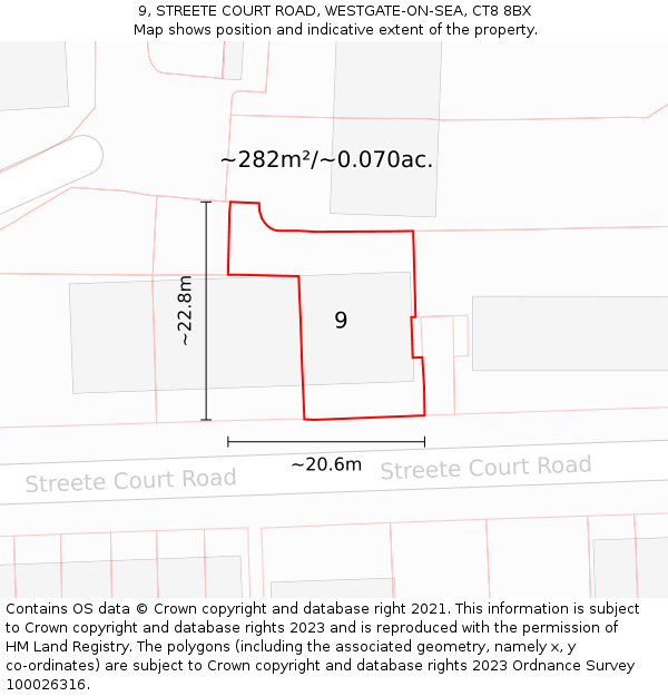 9, STREETE COURT ROAD, WESTGATE-ON-SEA, CT8 8BX: Plot and title map