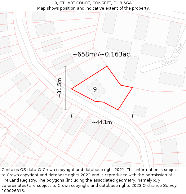 9, STUART COURT, CONSETT, DH8 5GA: Plot and title map