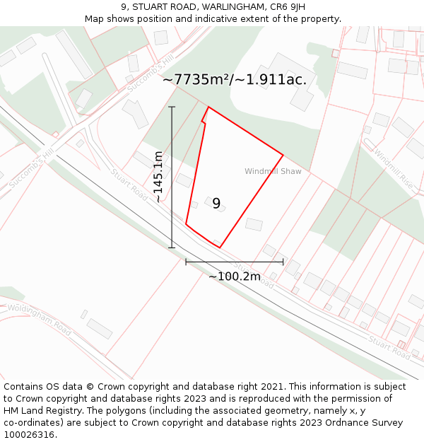 9, STUART ROAD, WARLINGHAM, CR6 9JH: Plot and title map