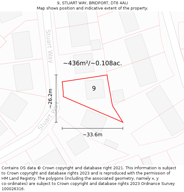 9, STUART WAY, BRIDPORT, DT6 4AU: Plot and title map