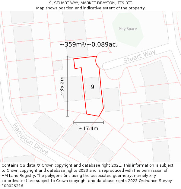 9, STUART WAY, MARKET DRAYTON, TF9 3TT: Plot and title map