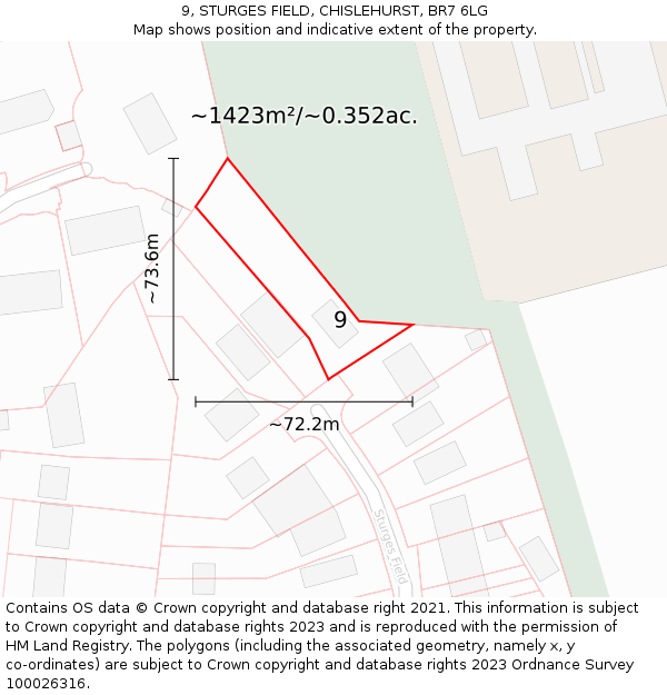 9, STURGES FIELD, CHISLEHURST, BR7 6LG: Plot and title map