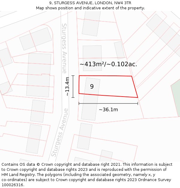 9, STURGESS AVENUE, LONDON, NW4 3TR: Plot and title map