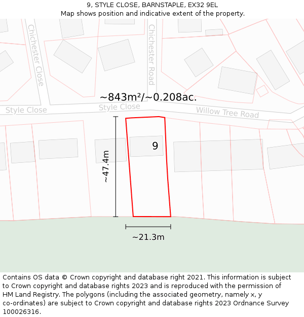 9, STYLE CLOSE, BARNSTAPLE, EX32 9EL: Plot and title map