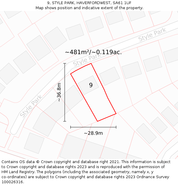 9, STYLE PARK, HAVERFORDWEST, SA61 1UF: Plot and title map