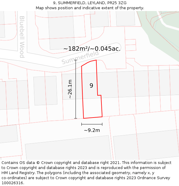 9, SUMMERFIELD, LEYLAND, PR25 3ZG: Plot and title map