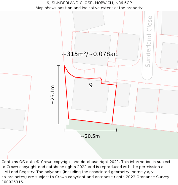 9, SUNDERLAND CLOSE, NORWICH, NR6 6GP: Plot and title map