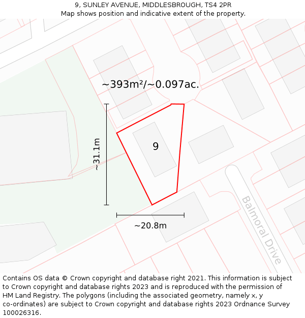 9, SUNLEY AVENUE, MIDDLESBROUGH, TS4 2PR: Plot and title map