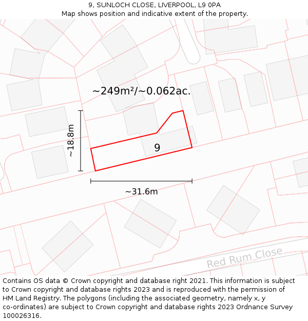 9, SUNLOCH CLOSE, LIVERPOOL, L9 0PA: Plot and title map