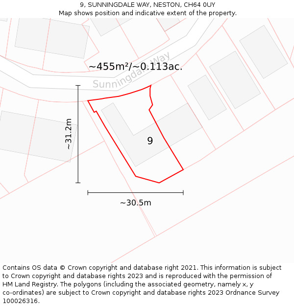 9, SUNNINGDALE WAY, NESTON, CH64 0UY: Plot and title map