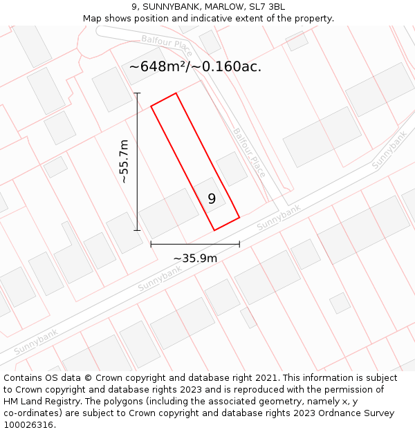 9, SUNNYBANK, MARLOW, SL7 3BL: Plot and title map