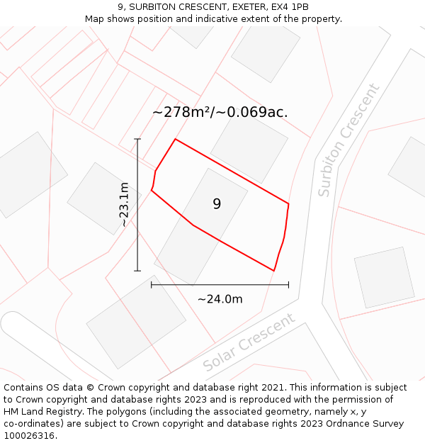 9, SURBITON CRESCENT, EXETER, EX4 1PB: Plot and title map