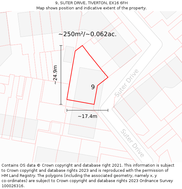 9, SUTER DRIVE, TIVERTON, EX16 6FH: Plot and title map