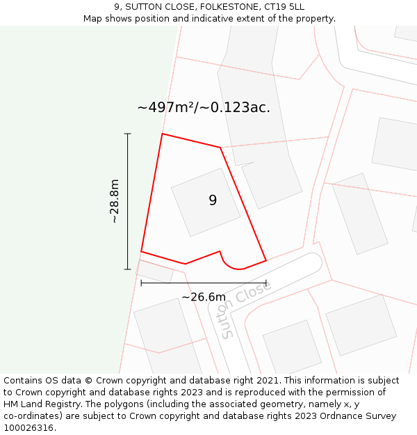 9, SUTTON CLOSE, FOLKESTONE, CT19 5LL: Plot and title map