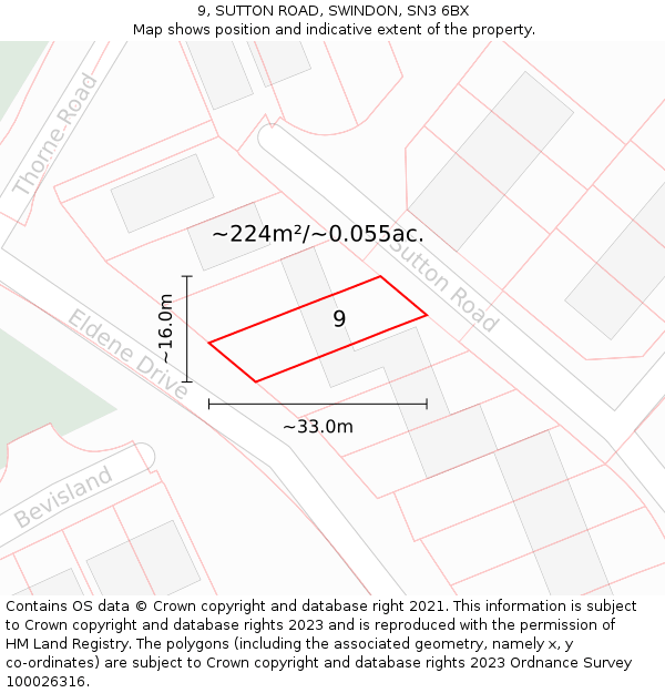 9, SUTTON ROAD, SWINDON, SN3 6BX: Plot and title map