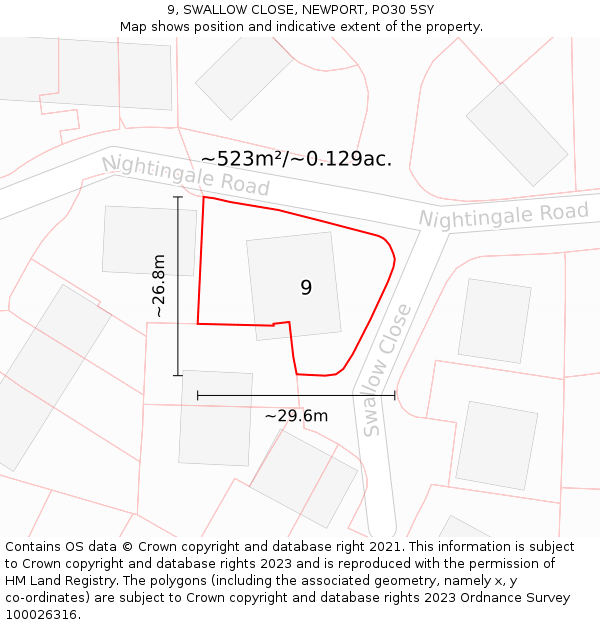 9, SWALLOW CLOSE, NEWPORT, PO30 5SY: Plot and title map