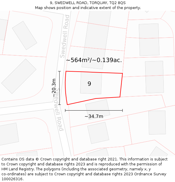 9, SWEDWELL ROAD, TORQUAY, TQ2 8QS: Plot and title map