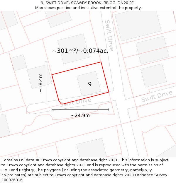 9, SWIFT DRIVE, SCAWBY BROOK, BRIGG, DN20 9FL: Plot and title map