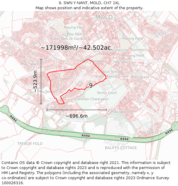 9, SWN Y NANT, MOLD, CH7 1XL: Plot and title map