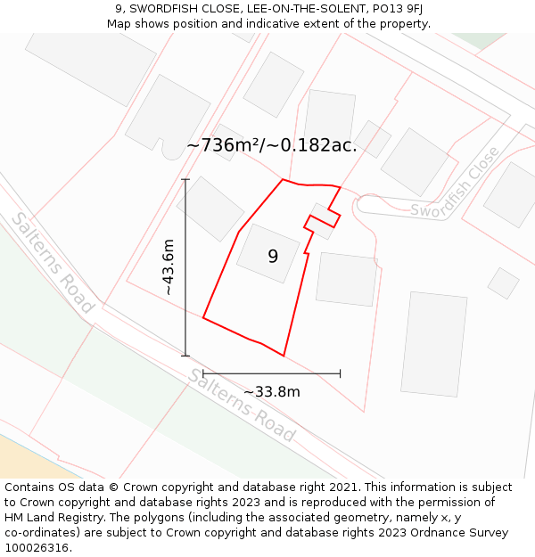 9, SWORDFISH CLOSE, LEE-ON-THE-SOLENT, PO13 9FJ: Plot and title map