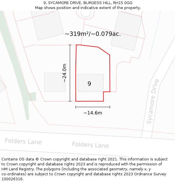 9, SYCAMORE DRIVE, BURGESS HILL, RH15 0GG: Plot and title map