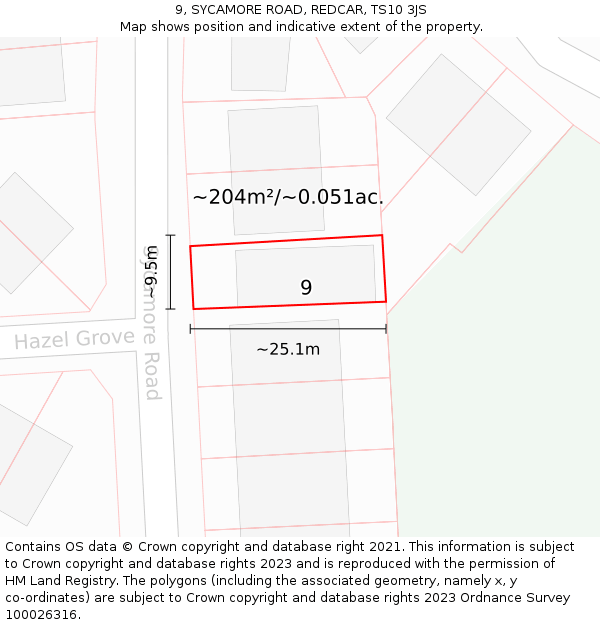 9, SYCAMORE ROAD, REDCAR, TS10 3JS: Plot and title map