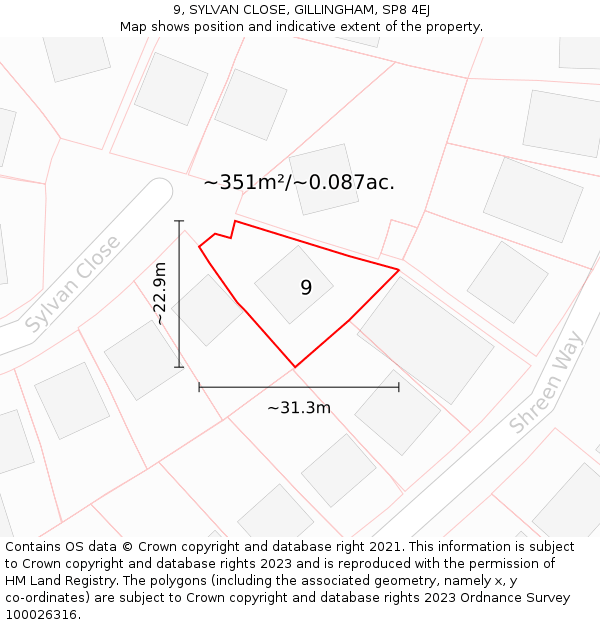 9, SYLVAN CLOSE, GILLINGHAM, SP8 4EJ: Plot and title map