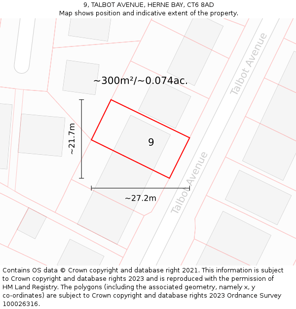 9, TALBOT AVENUE, HERNE BAY, CT6 8AD: Plot and title map