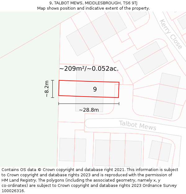 9, TALBOT MEWS, MIDDLESBROUGH, TS6 9TJ: Plot and title map