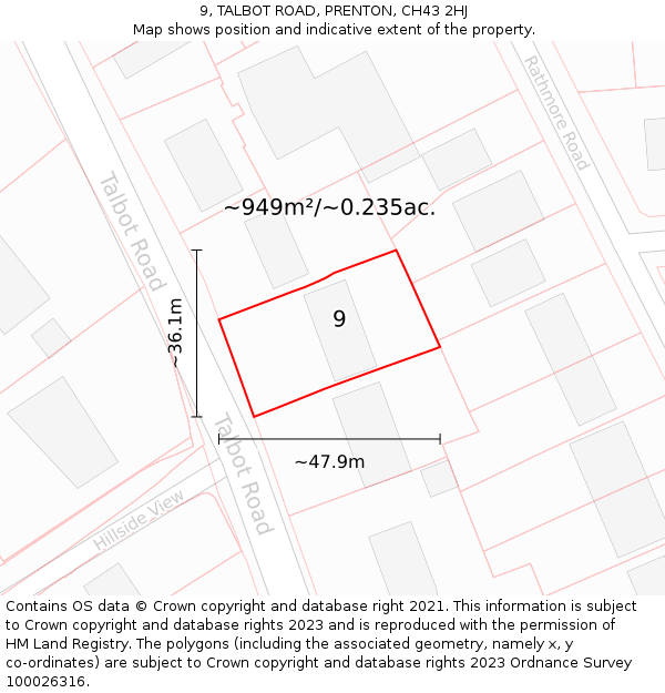 9, TALBOT ROAD, PRENTON, CH43 2HJ: Plot and title map