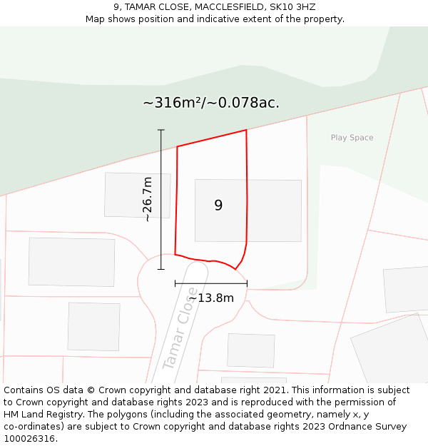 9, TAMAR CLOSE, MACCLESFIELD, SK10 3HZ: Plot and title map