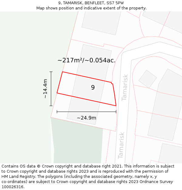 9, TAMARISK, BENFLEET, SS7 5PW: Plot and title map