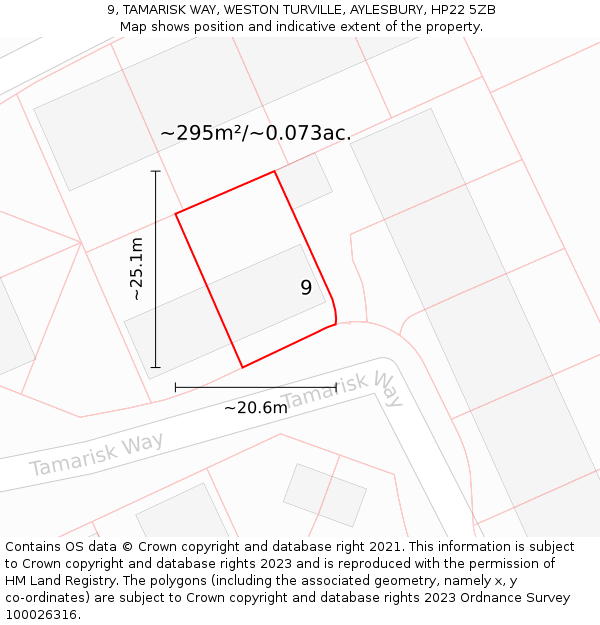 9, TAMARISK WAY, WESTON TURVILLE, AYLESBURY, HP22 5ZB: Plot and title map