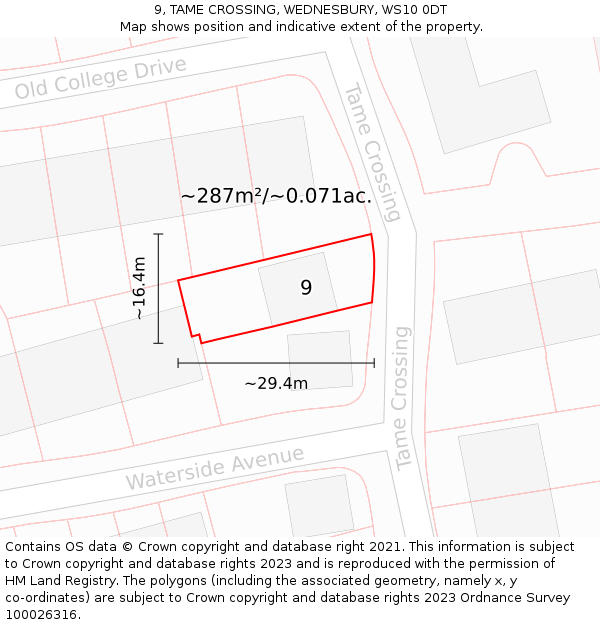 9, TAME CROSSING, WEDNESBURY, WS10 0DT: Plot and title map