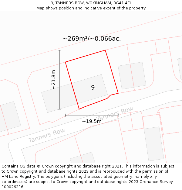 9, TANNERS ROW, WOKINGHAM, RG41 4EL: Plot and title map