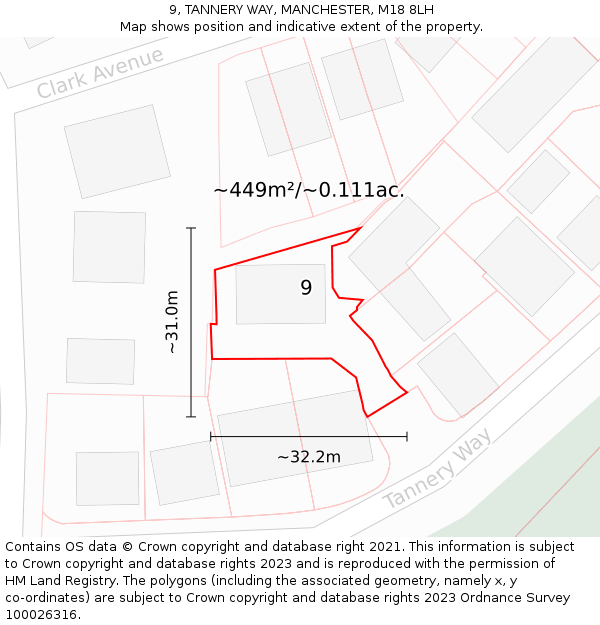 9, TANNERY WAY, MANCHESTER, M18 8LH: Plot and title map