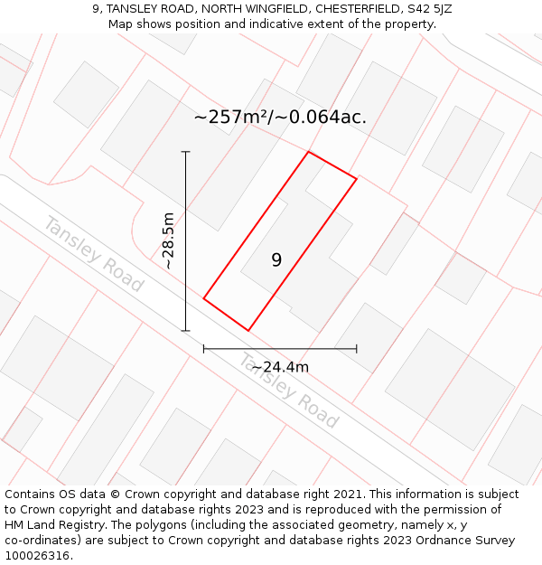 9, TANSLEY ROAD, NORTH WINGFIELD, CHESTERFIELD, S42 5JZ: Plot and title map