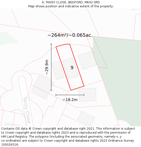 9, TANSY CLOSE, BEDFORD, MK42 0RD: Plot and title map