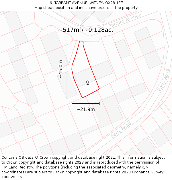 9, TARRANT AVENUE, WITNEY, OX28 1EE: Plot and title map