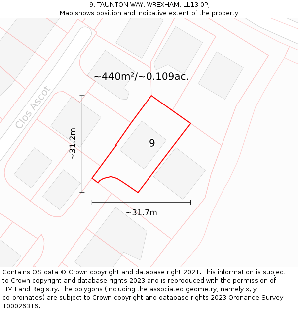 9, TAUNTON WAY, WREXHAM, LL13 0PJ: Plot and title map