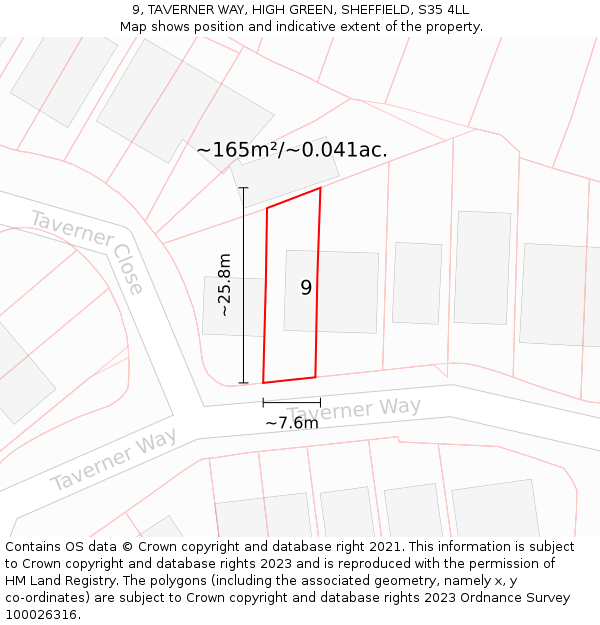 9, TAVERNER WAY, HIGH GREEN, SHEFFIELD, S35 4LL: Plot and title map