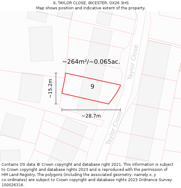 9, TAYLOR CLOSE, BICESTER, OX26 3HS: Plot and title map