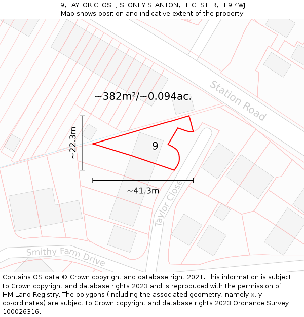 9, TAYLOR CLOSE, STONEY STANTON, LEICESTER, LE9 4WJ: Plot and title map