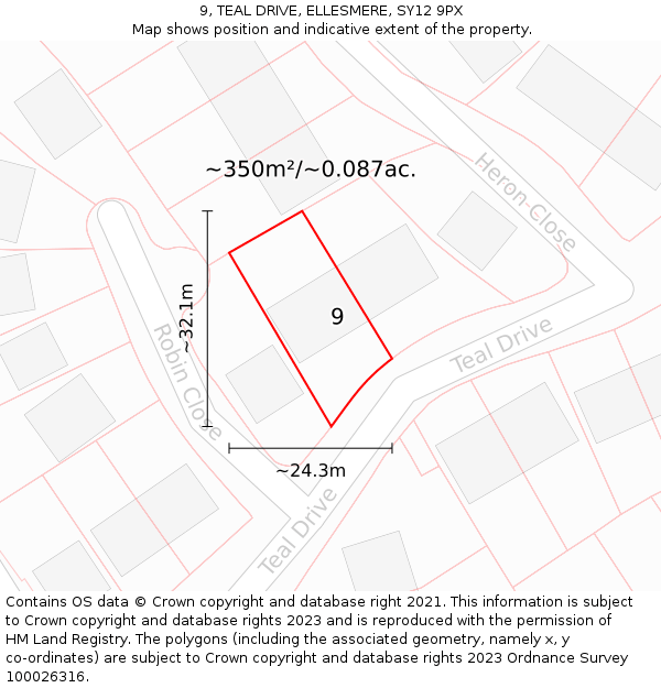 9, TEAL DRIVE, ELLESMERE, SY12 9PX: Plot and title map